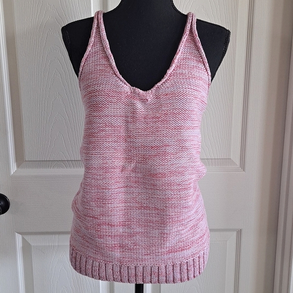 BCBGMAXAZRIA Runway Crochet Halter Razer Back Knit Sweater Baby Pink Tank Cotton - Picture 1 of 8